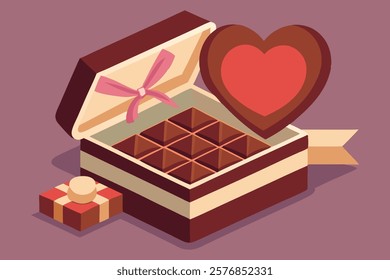 Illustration of Chocolate Box With Heart Theme on Purple Background