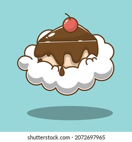 illustration of chocolate cake above the clouds