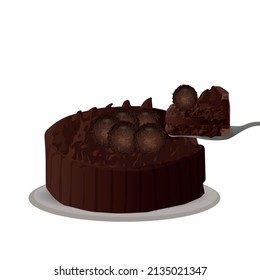 illustration of a chocolate cake, chocolate cake with Brazilian candy on top, cake with brigadeiro filling.