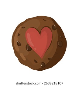 illustration chocolate cake with choco crumble topping and red heart jam on top