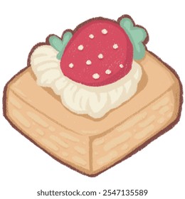 illustration of chocolate cake with white cream and strawberries on top