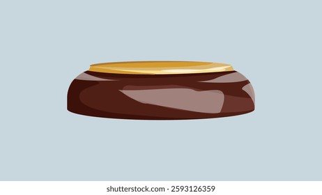 Illustration of a chocolate candy with a golden top. Chocolate candy with a shiny golden top. Sweet chocolate candy with a golden top on a light background. Vector illustration.
