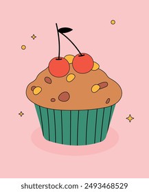  Ilustración con Chocolate y Cereza en Muffin