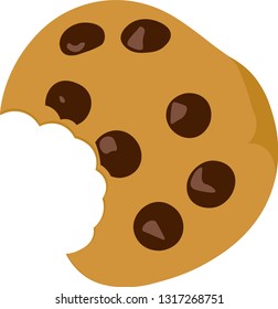 Illustration of a chocolate chip cookie with a bite out of it