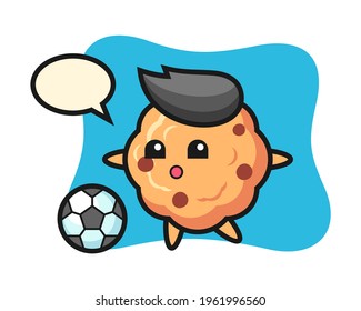 Illustration of chocolate chip cookie cartoon is playing soccer, cute style design for t shirt, sticker, logo element