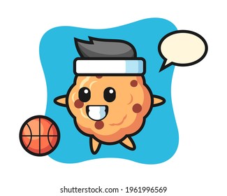 Illustration of chocolate chip cookie cartoon is playing basketball, cute style design for t shirt, sticker, logo element