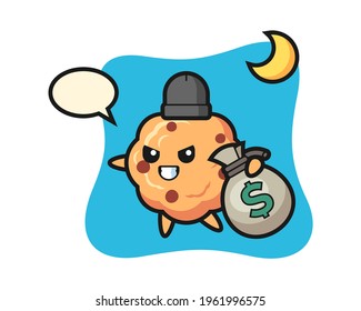 Illustration of chocolate chip cookie cartoon is stolen the money, cute style design for t shirt, sticker, logo element