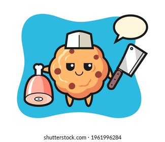 Illustration of chocolate chip cookie character as a butcher, cute style design for t shirt, sticker, logo element