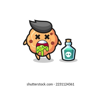 illustration of an chocolate chip cookie character vomiting due to poisoning , cute style design for t shirt, sticker, logo element