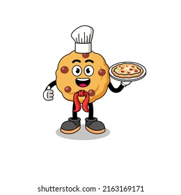 Illustration of chocolate chip cookie as an italian chef , character design