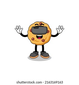Illustration of chocolate chip cookie with a vr headset , character design