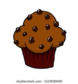 An illustration of a chocolate chip muffin