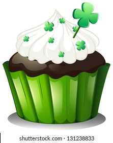 Illustration of a chocolate cupcake for St. Patrick's Day on a white background