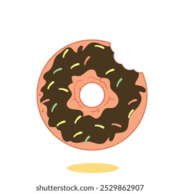 Illustration of a chocolate donut that has been bitten.