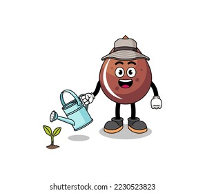 Illustration of chocolate drop cartoon watering the plant , character design