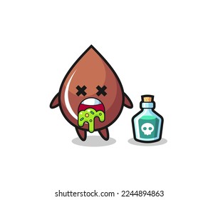 ilustración de un personaje de gota de chocolate vómito debido a envenenamiento, diseño de estilo lindo para camiseta, pegatina, elemento logo