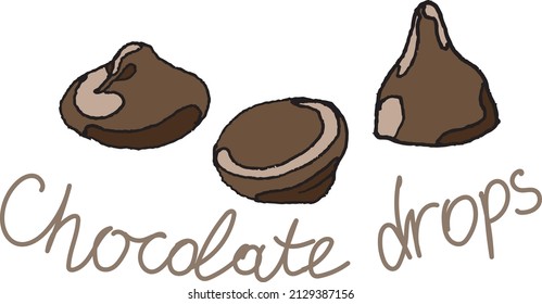 Illustration of chocolate drops on a white background. Sweets, snacks, chocolate drops, chocolate, ready to use, eps. For your design