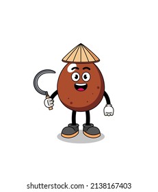 Illustration of chocolate egg as an asian farmer , character design
