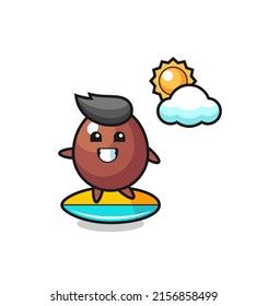 Illustration of chocolate egg cartoon do surfing on the beach , cute design