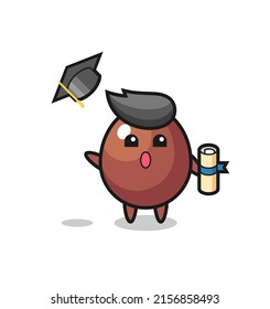 Illustration of chocolate egg cartoon throwing the hat at graduation , cute design