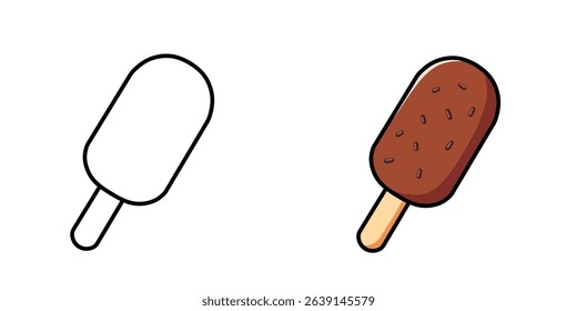 Illustration of chocolate flavored ice cream images with meses, ice cream icons, ice cream logos, ice cream stickers, drawing.