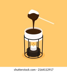 Ilustración de fondue de chocolate. Fondue de chocolate y vector de malvaviscos.