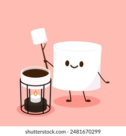 Ilustración de fondue de chocolate. Fondue de chocolate y Vector de malvaviscos. Vector de mascota Marshmallows.