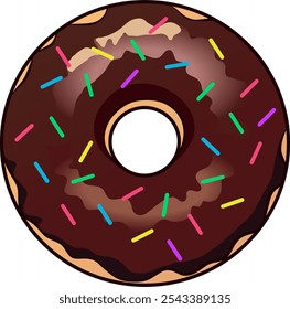 Ilustración de rosquilla glaseada de chocolate con espolvorear de colores. Donuts marrones. Vector aislado