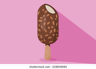 ilustración de un diseño vectorial de helado de chocolate con fondo rosa