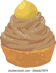 Illustration: Chocolate Mont Blanc.Isometric colorful illustration.Clip art of food.