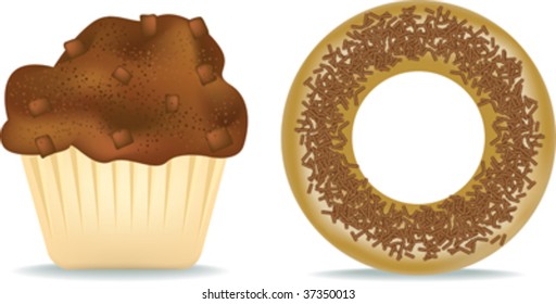 illustration of a chocolate muffin and donut