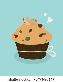 Ilustración con Chocolate y Pistacho en Muffin