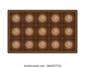 Illustration of chocolate sweets in a box.