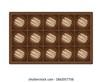 Ilustración de dulces de chocolate en una caja.