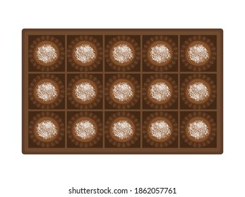 Illustration of chocolate sweets in a box.