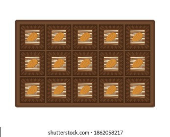 Illustration of chocolate sweets in a box.