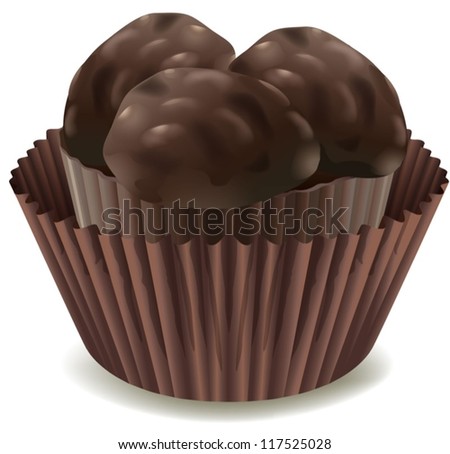 illustration of chocolates in brown cup on a white background
