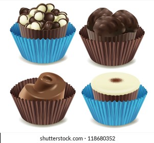 illustration of chocolates in a cup on a white background