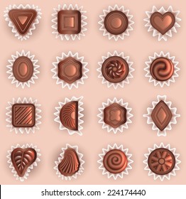  illustration of chocolates of different shapes top view