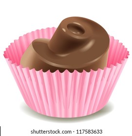 illustration of chocolates in a pink cup on a white background