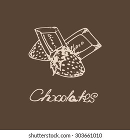 Illustration. Chocolates with strawberries. Chocolate.