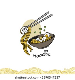 Illustration chopsticks with mushroom ramen noodles