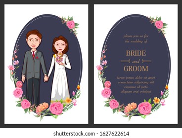 illustration of Christian couple on Indian Wedding invitation template background