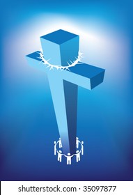illustration of christian cross and a ring of people