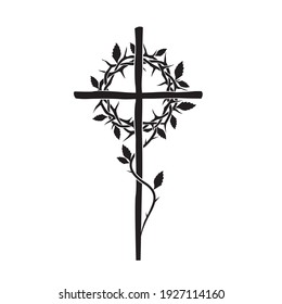 illustration of christian cross and thorn crown isolated on white background