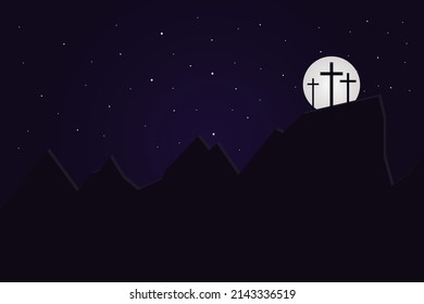 illustration Christianity jesus christ calvary mount night easter religion cross vector eps