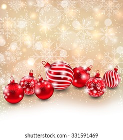 Illustration Christmas Abstract Shimmering Background with Red Balls, Shiny Wallpaper - Vector