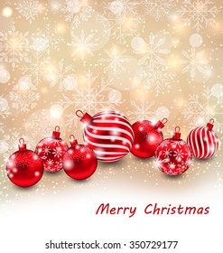 Illustration Christmas Abstract Shimmering Background with Red Balls, Shiny Wallpaper - Vector