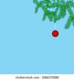 Illustration Christmas background with fir branches and a red ball. Illustration in a minimalist style using a clipping mask.