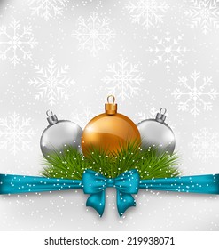 Illustration Christmas background with fir twigs and glass balls - vector